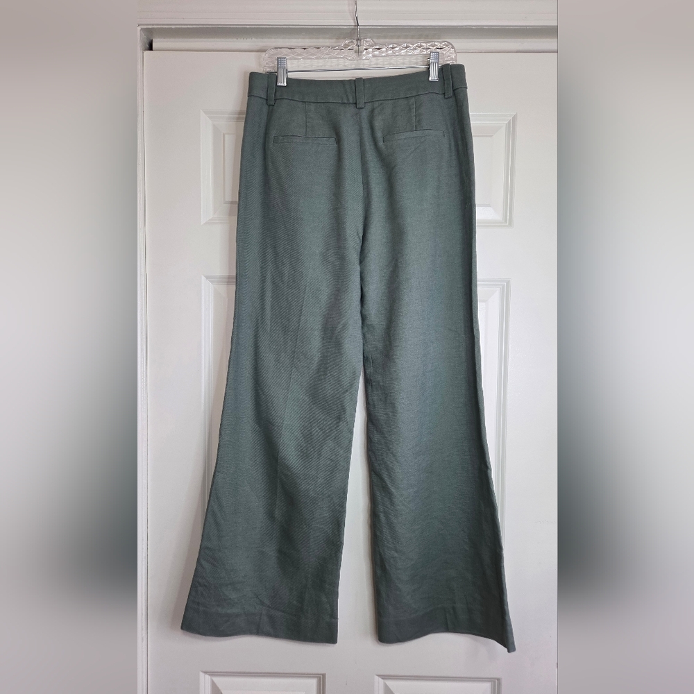 J. Crew Sage Green Carolina Flare Pant in Stretch Linen Blend - Size 8 - Picture 2 of 7